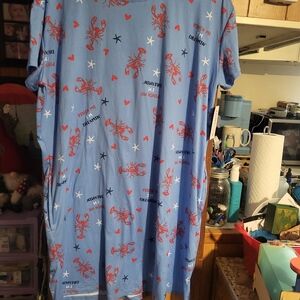 Blue Lobster-Print Short Sleeve Nightshirt